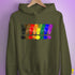 Distressed Philly LGBTQ Pride Whee! Exclamation Points Hoodie - Army