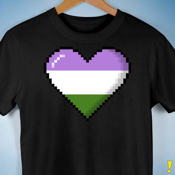 Genderqueer Pride 8-Bit Pixel Heart Premium Unisex T-Shirt - Black