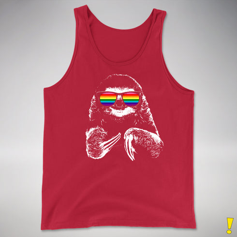 Gilbert Baker LGBTQ Pride Sloth Rainbow Flag Sunglasses Premium Tank - Red