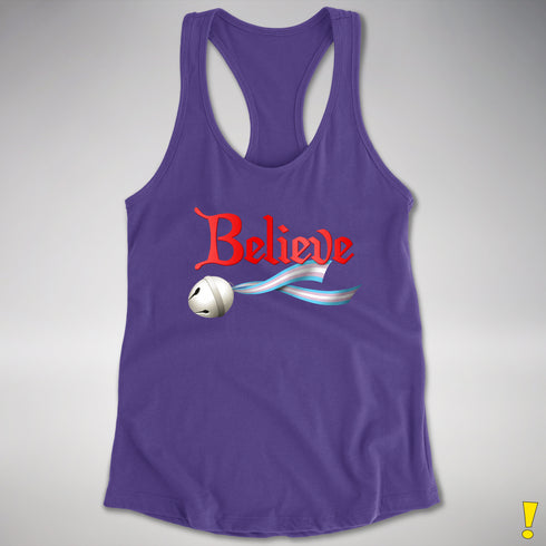 Believe Transgender Pride Jingle Bell Racerback Tank - Purple