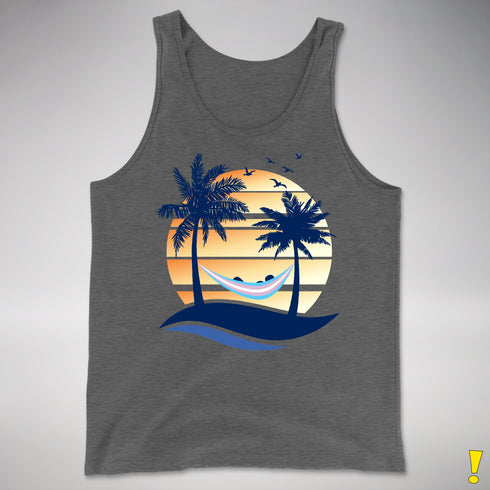 Transgender Pride Hammock Summer Beach Sunset Premium Tank Top - Deep Heather
