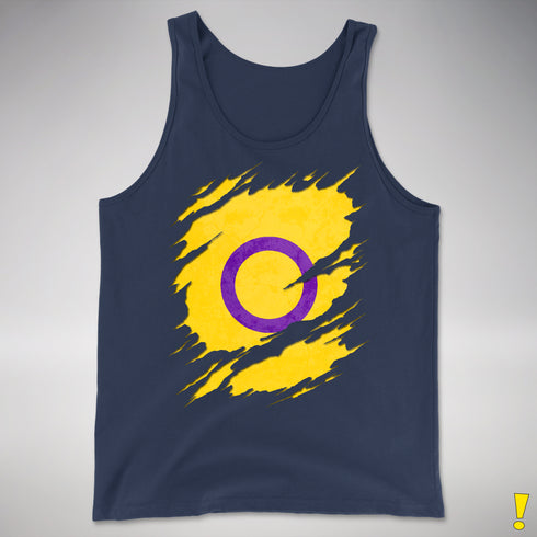 Intersex Pride Flag Ripped Reveal Premium Tank Top - Navy