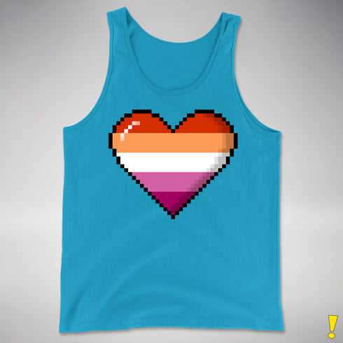 Lesbian Pride 8-Bit Pixel Heart Premium Tank Top - Neon Blue