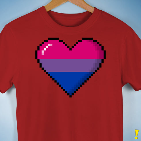 Bisexual Pride 8-Bit Pixel Heart Premium Unisex T-Shirt - Red