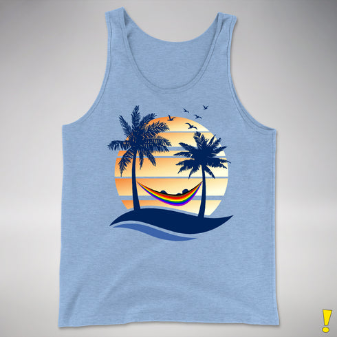 Philly LGBTQ Pride Hammock Summer Beach Sunset Premium Tank Top - Blue Triblend
