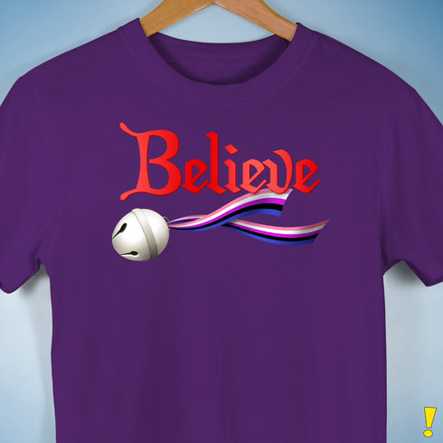 Believe Genderfluid Pride Jingle Bell Premium Unisex T-Shirt - Purple