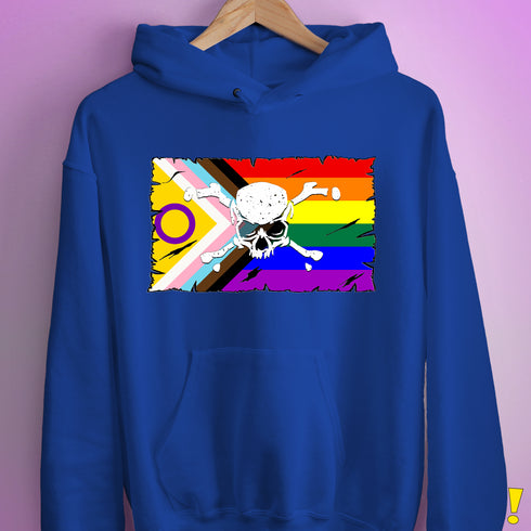 Intersex Inclusive Progress Pride Pirate Flag Hoodie - Royal Blue