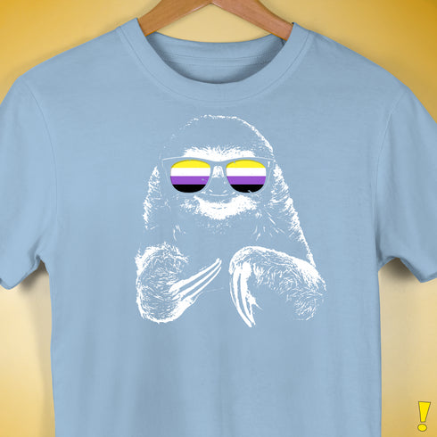 Pride Sloth Nonbinary Flag Sunglasses Premium Unisex T-Shirt - Baby Blue