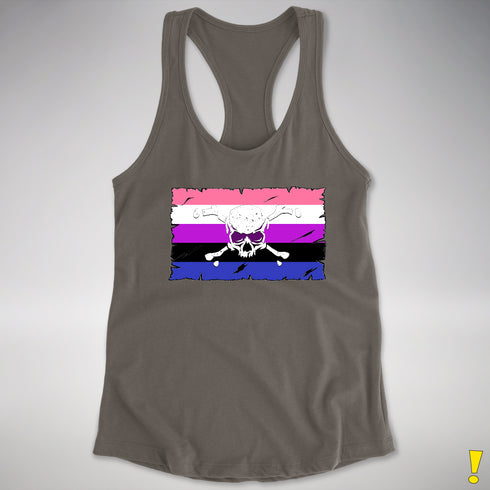Genderfluid Pride Pirate Flag Racerback Tank - Dark Grey
