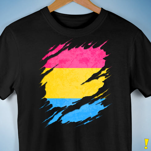 Pansexual Pride Flag Ripped Reveal Premium Unisex T-Shirt - Black