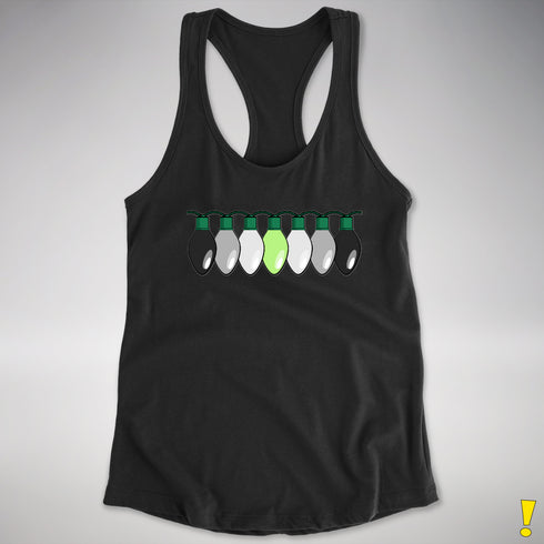 Agender Pride Christmas Lights Racerback Tank - Black