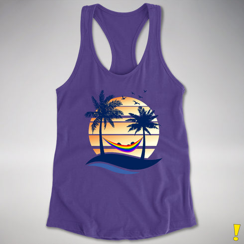LGBTQ Pride Hammock Summer Beach Sunset Racerback Tank - Purple