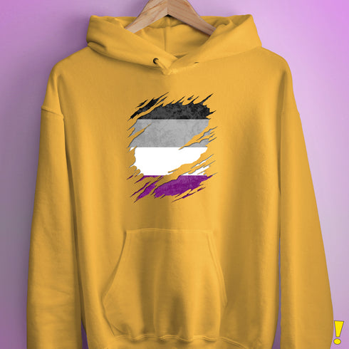 Asexual Pride Flag Ripped Reveal Hoodie - Mustard
