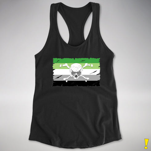 Aromantic Pride Pirate Flag Racerback Tank - Black