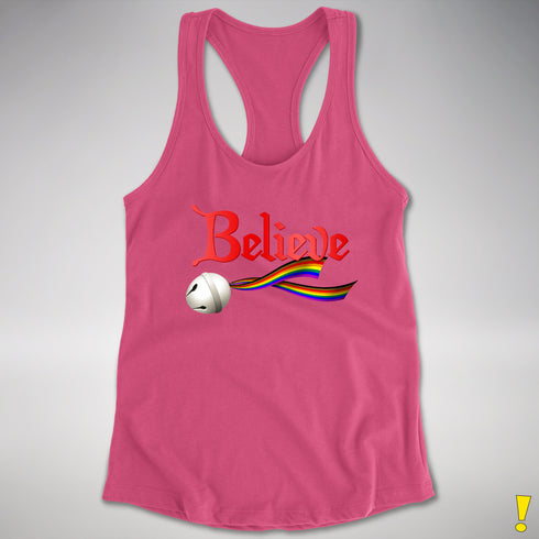 Believe Philly LGBTQ Pride Jingle Bell Racerback Tank - Hot Pink