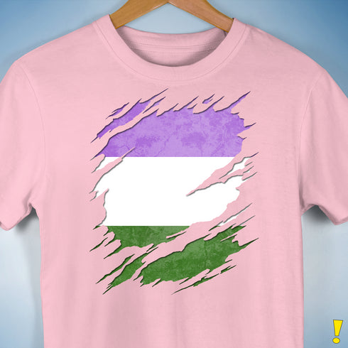 Genderqueer Pride Flag Ripped Reveal Premium Unisex T-Shirt - Pink