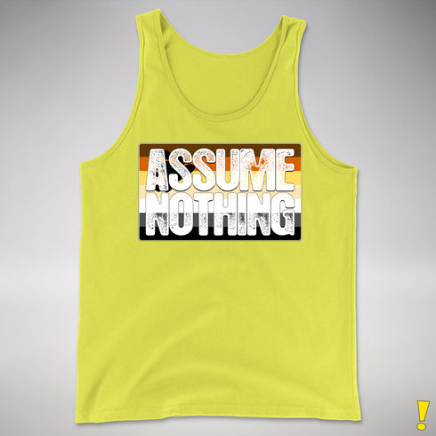 Assume Nothing Bear Pride Flag Premium Tank Top - Neon Yellow