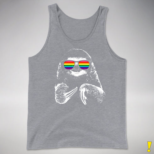 Gilbert Baker LGBTQ Pride Sloth Rainbow Flag Sunglasses Premium Tank - Grey Heather