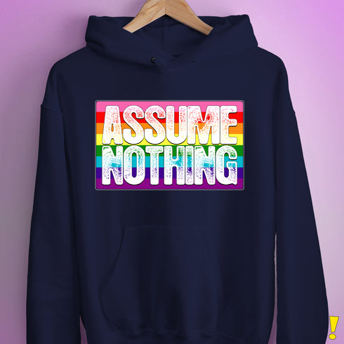 Assume Nothing Gilbert Baker Original LGBTQ Gay Pride Flag Hoodie - Navy