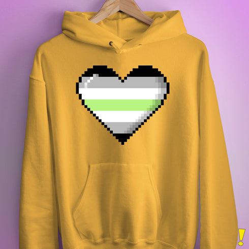 Agender Pride 8-Bit Pixel Heart Hoodie - Mustard