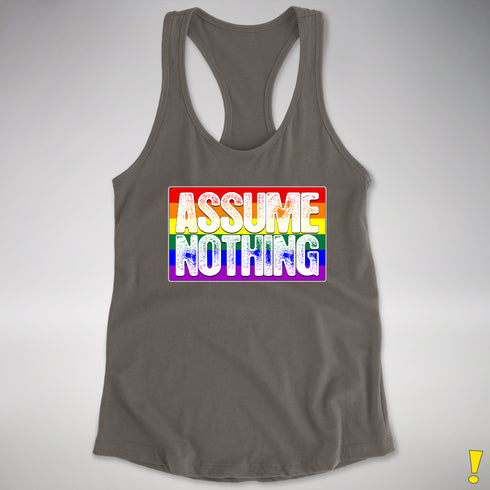 Assume Nothing LGBTQ Pride Flag Racerback Tank - Dark Grey