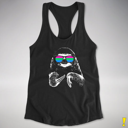 Pride Sloth Polysexual Flag Sunglasses Women's Racerback Tank - Black