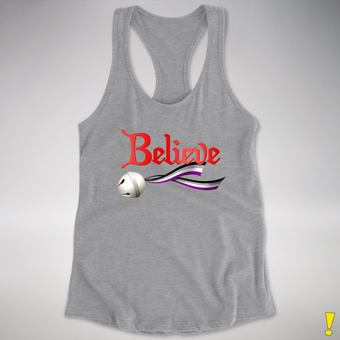 Believe Asexual Pride Jingle Bell Racerback Tank - Heather Grey