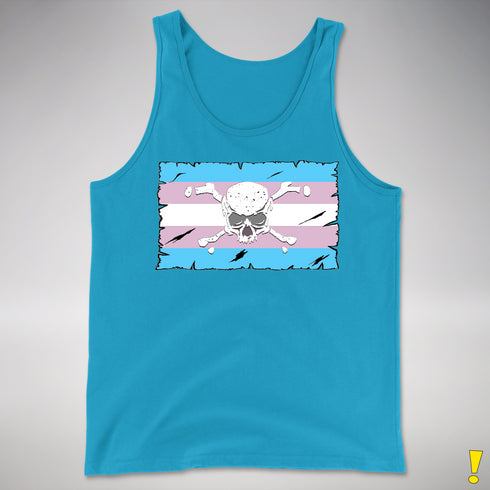 Transgender Pride Pirate Flag Premium Tank Top - Neon Blue