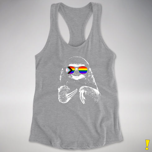 Pride Sloth LGBTQ Progress Pride Flag Sunglasses Women's Racerback - Heather Grey