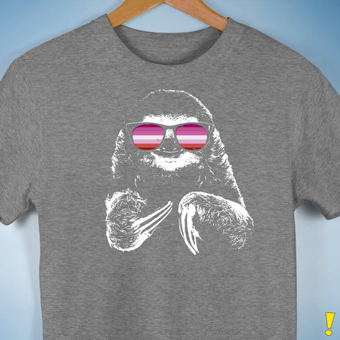 Pride Sloth Pink Lesbian Flag Sunglasses Premium Unisex T-Shirt - Grey Heather