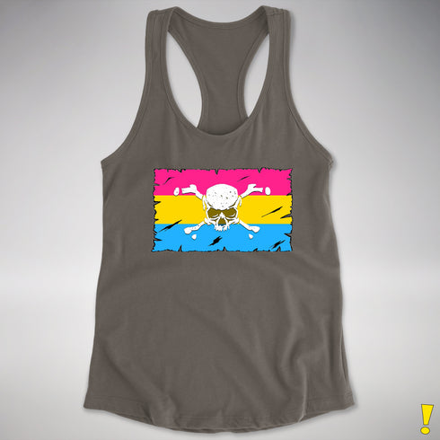 Pansexual Pride Pirate Flag Racerback Tank - Dark Grey
