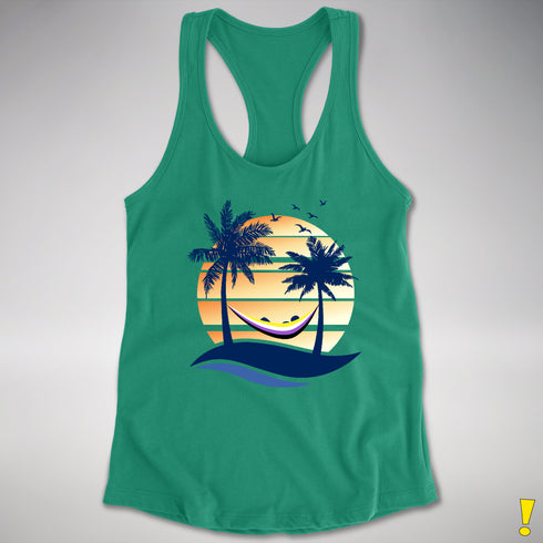 Nonbinary Pride Hammock Summer Beach Sunset Racerback Tank - Kelly Green