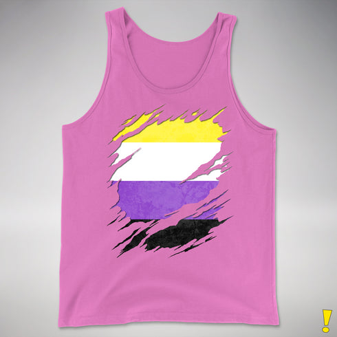 Nonbinary Pride Flag Ripped Reveal Premium Tank Top - Neon Pink