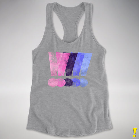 Distressed Omnisexual Pride Exclamation Points Racerback Tank - Heather Grey