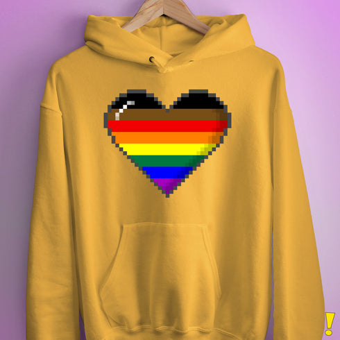 Philly LGBTQ Pride 8-Bit Pixel Heart Hoodie - Mustard