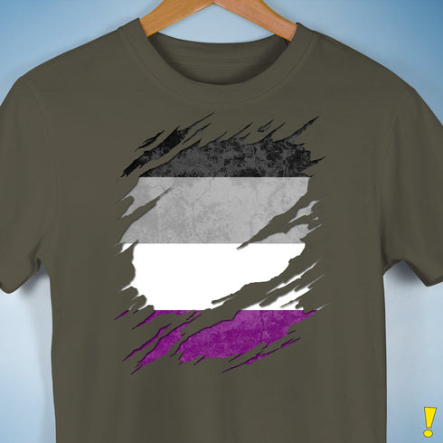Asexual Pride Flag Ripped Reveal Premium Unisex T-Shirt - Army