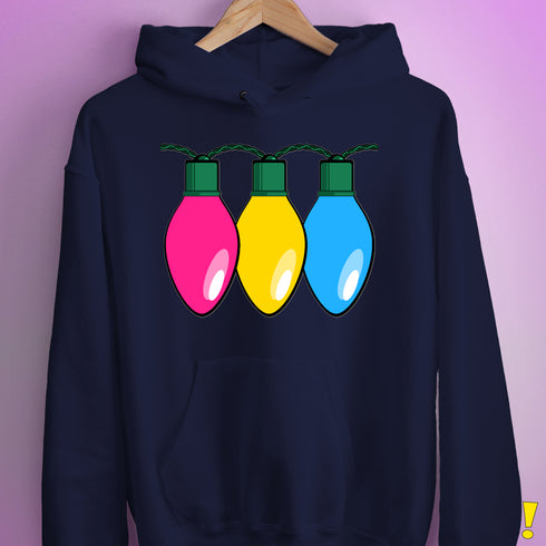 Pansexual Pride Christmas Lights Hoodie - Navy