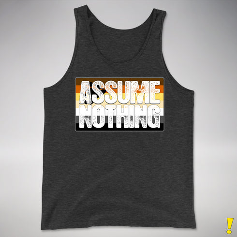 Assume Nothing Bear Pride Flag Premium Tank Top - Charcoal Triblend