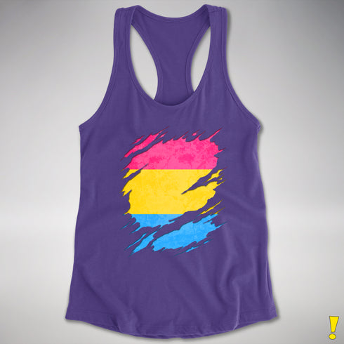 Pansexual Pride Flag Ripped Reveal Racerback Tank - Purple