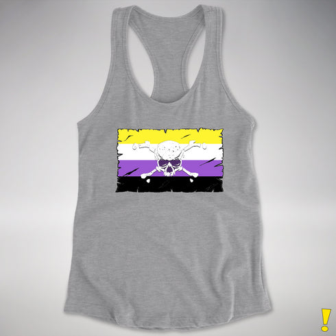 Nonbinary Pride Pirate Flag Racerback Tank - Heather Grey