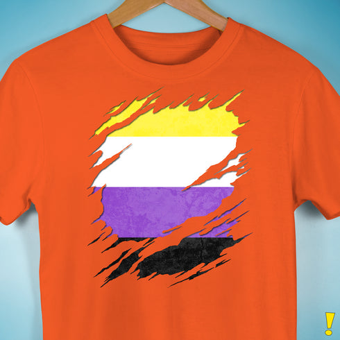 Nonbinary Pride Flag Ripped Reveal Premium Unisex T-Shirt - Orange