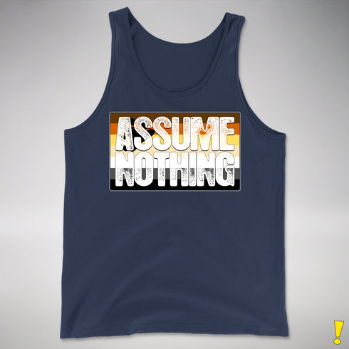 Assume Nothing Bear Pride Flag Premium Tank Top - Navy