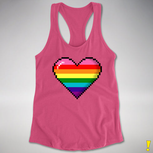 Gilbert Baker Original LGBTQ Gay Rainbow Pride 8-Bit Pixel Heart - Hot Pink