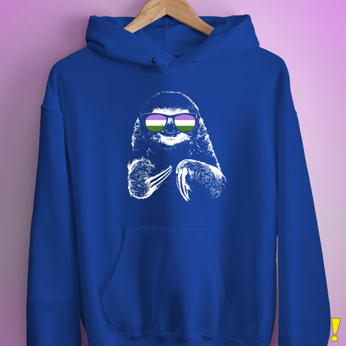 Pride Sloth Genderqueer Flag Sunglasses Hoodie - Royal Blue