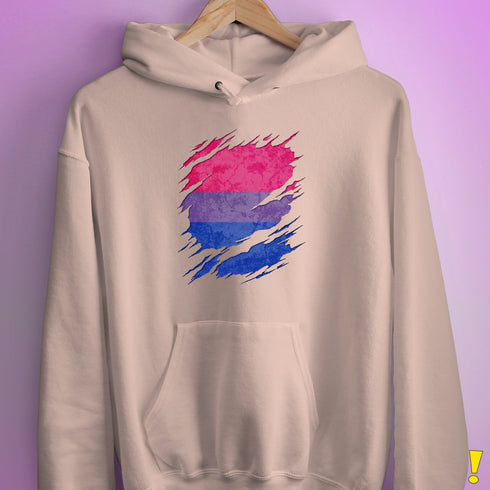 Bisexual Pride Flag Ripped Reveal Hoodie - Light Pink