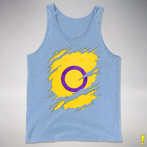 Intersex Pride Flag Ripped Reveal Premium Tank Top - Blue Triblend