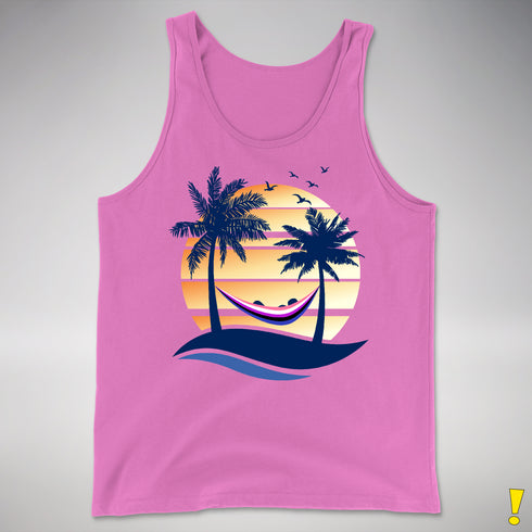 Genderfluid Pride Hammock Summer Beach Sunset Premium Tank Top - Neon Pink