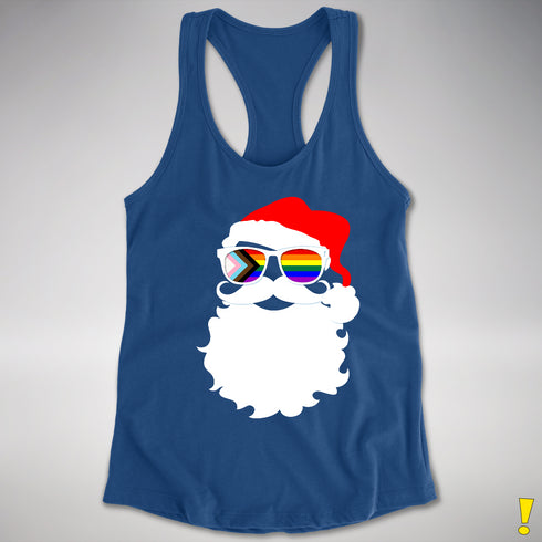 Santa’s LGBTQ Progress Pride Flag Shades Racerback Tank - Royal