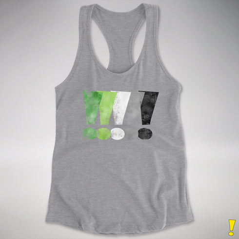 Distressed Aromantic Pride Exclamation Points Women's Racerback Tank - Heather Grey