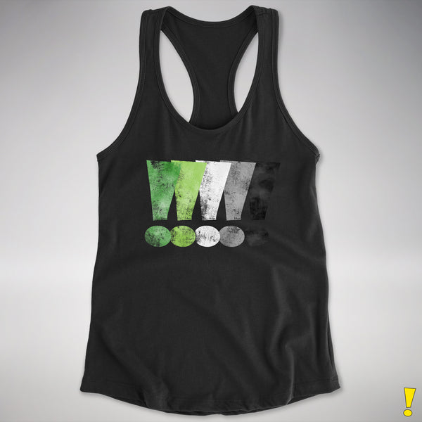 Distressed Aromantic Pride Exclamation Points Women's Racerback Tank - Black